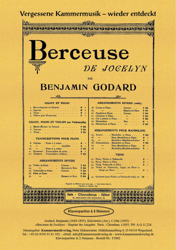 Berceuse de Jocelyn C-Dur  für Violine, Violoncello und Klavier  Stimmen