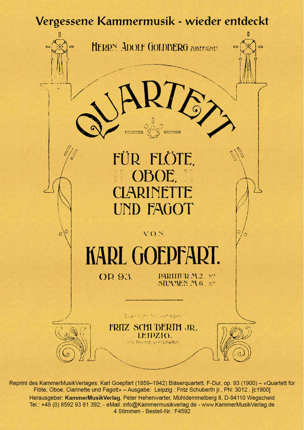 Quartett F-Dur op.93  für Flöte, Oboe, Klarinette und Fagott  Stimmen, Faksimile