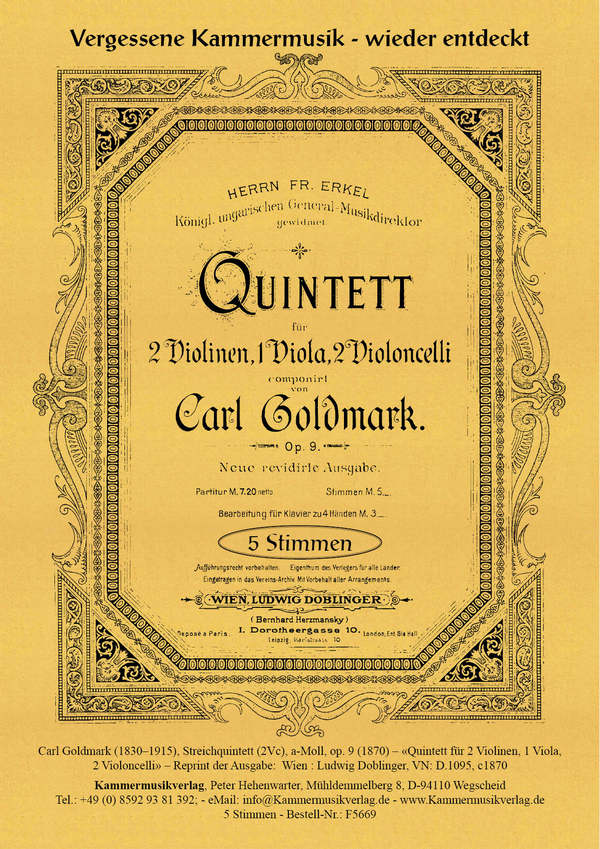 Quintett a-Moll op.9  für 2 Violinen, Viola und 2 Violoncelli  Stimmen