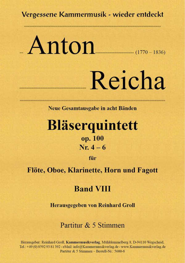 Bläserquintette op.100 Band 8 (Nr.4-6)  für Flöte, Oboe, Klarinette, Horn und Fagott  Partitur und Stimmen
