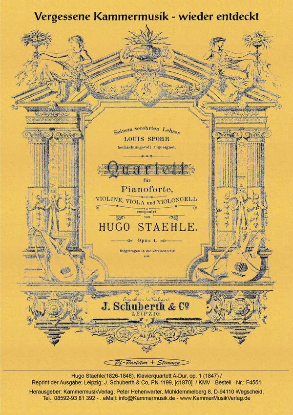 Quartett A-Dur op.1  für Klavier, Violine, Viola und Violoncello  Partitur und Stimmen