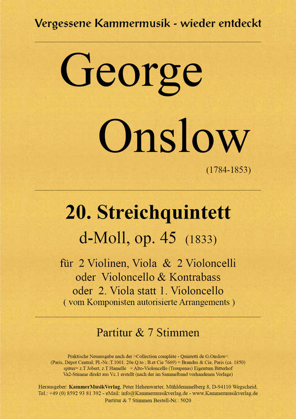 Quintett d-Moll Nr.20 op.45  für 5 STreicher  Partitur und Stimmen