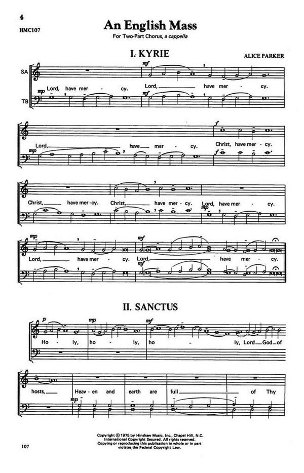 Alice Parker, An English Mass  2-Part, Mixed, a Cappella  Chorpartitur