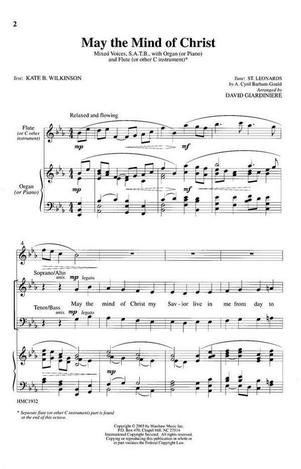 A. Cyril Barham-Gould, May The Mind Of Christ  SATB and Keyboard  Chorpartitur