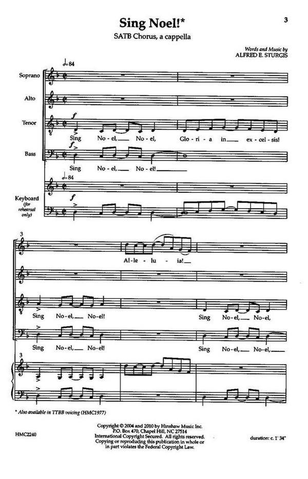 Alfred Sturgis, Sing Noel!  SATB a Cappella  Chorpartitur
