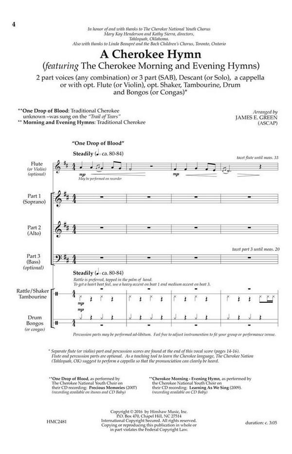A Cherokee Hymn  Vocal  Buch