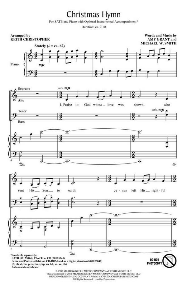 Amy Grant, Christmas Hymn  SATB  Chorpartitur