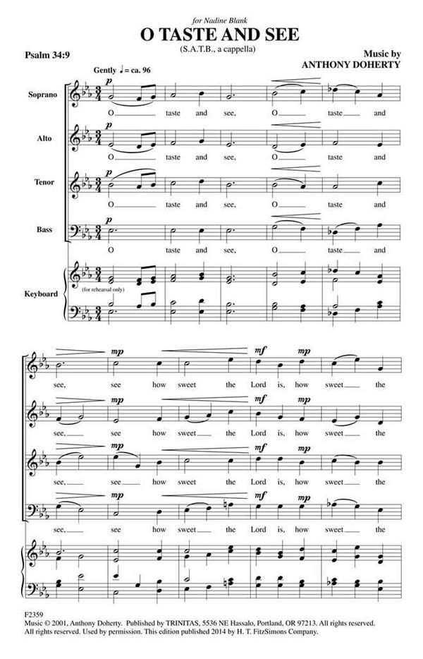Anthony Doherty, O Taste and See  SATB  Chorpartitur