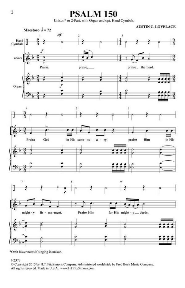 Austin C. Lovelace, Psalm 150  2-Part Choir  Chorpartitur