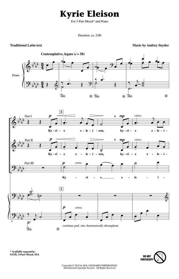  Kyrie Eleison  for 3-part choir and piano  choral score