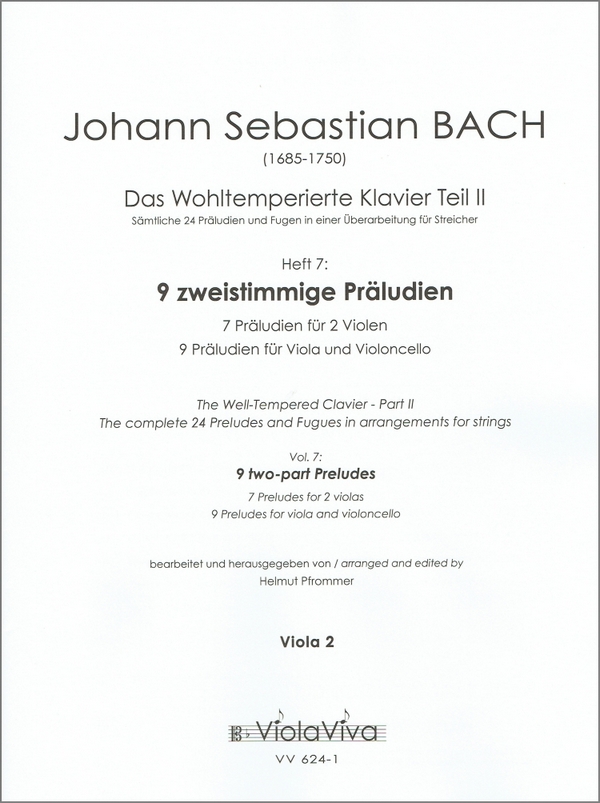Bach, Johann Sebastian, Wohltemperiertes Klavier Teil 2, Heft 7: Zweis  für Bratsche solo  Viola 2  (mit Partnerstimme in Kleindruck)