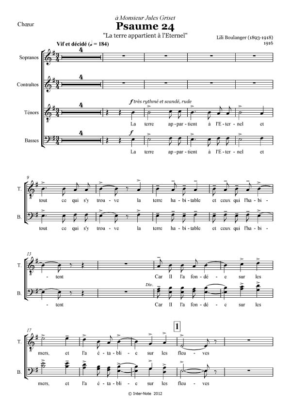 Psalm 24 'La terre appartient à l'Éternel'  Chor und Orchester  Chorpartitur