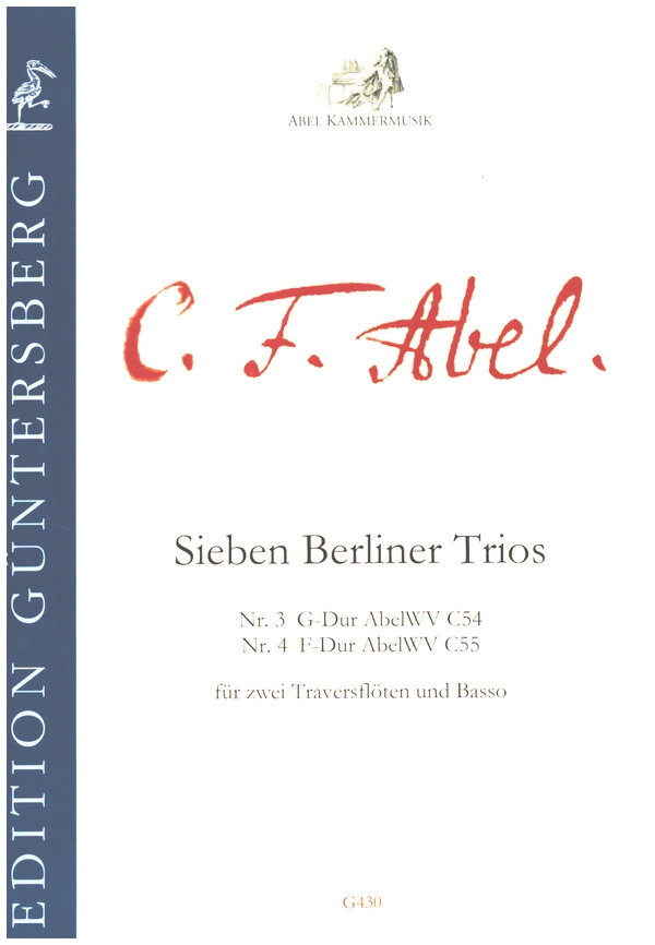 7 Berliner Trios Nr. 3 G-Dur und Nr.4 F-Dur  für 2 Traversflöten und Basso  Partitur und Stimmen