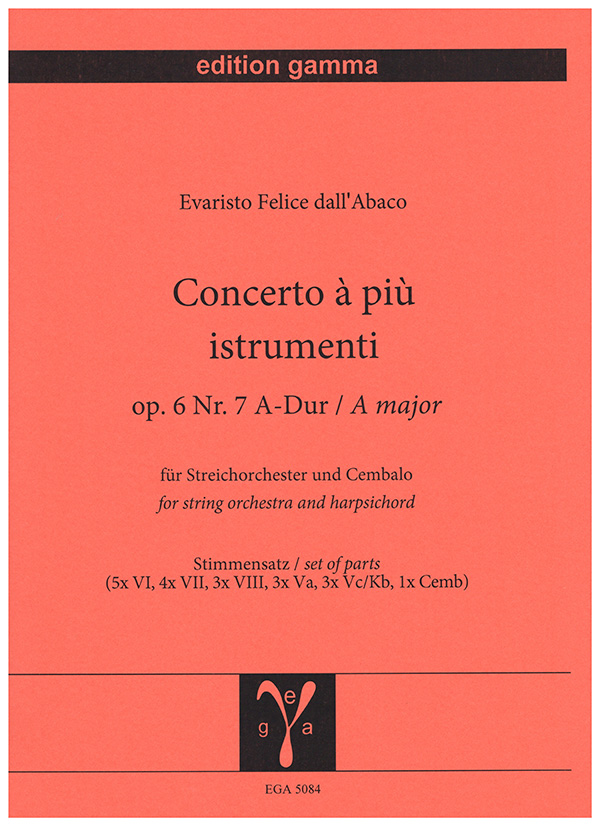Concerto a piu istrumenti op. 6 Nr. 7 A-Dur  für Streichorchester und Cembalo  Stimmsatz