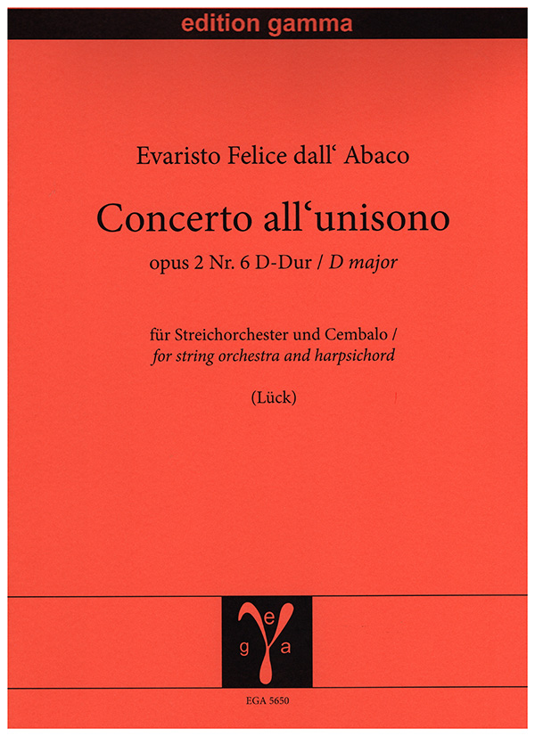 Concerto all'unisono op. 2 Nr. 6 D-Dur  für Streichorchester und Cembalo  Partitur