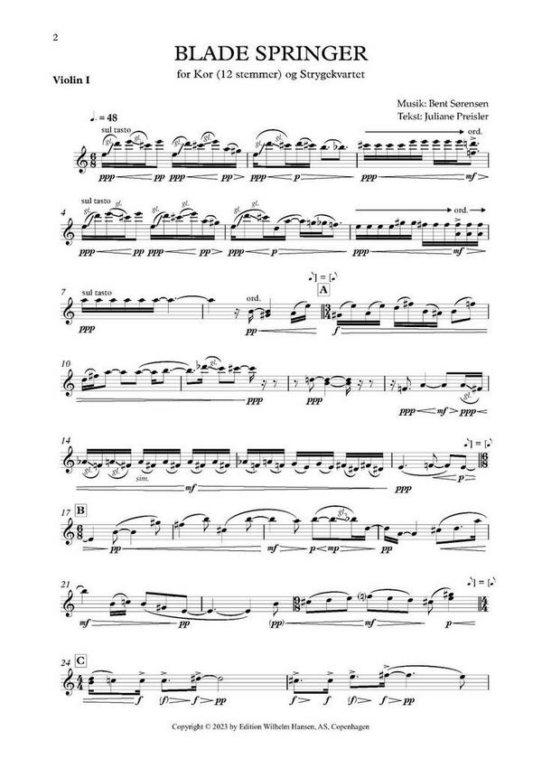 Blade Springer  SATB and String Quartet  Set Of Parts