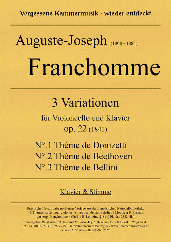 3 Variationen für Violoncello und Klavier, op. 22    