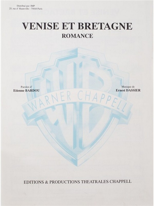 Ernest Dassier, Venise Et Bretagne&nbsp;&nbsp;Vocal and Piano&nbsp;&nbsp;Buch
