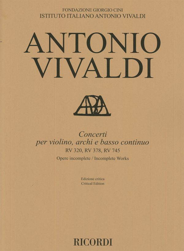 Concerti RV320, RV378, RV745  for violin, strings and Bc  score