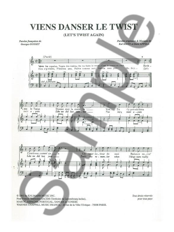 Johnny Hallyday, Viens Danser Le Twist&nbsp;&nbsp;Vocal and Piano&nbsp;&nbsp;Buch