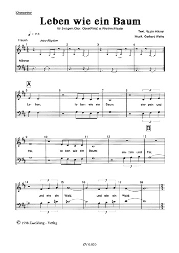 Leben wie ein Baum für gem Chor  und Instrumente  Chorpartitur