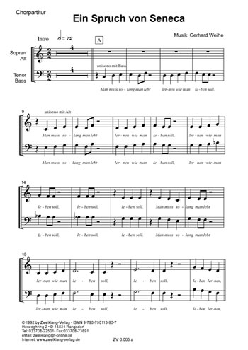 Ein Spruch von Seneca  für gem Chor, Klavier und Schlagwerk  Chorpartitur