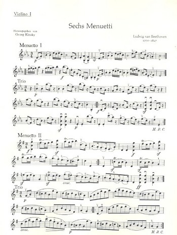 6 Menuetti&nbsp;&nbsp;für 2 Violinen und Bass (Violoncello), Klavier ad libitum&nbsp;&nbsp;Einzelstimme - Violine I