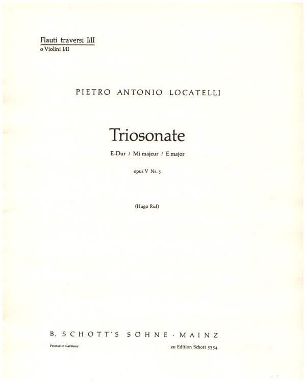Triosonate E-Dur op. 5,3&nbsp;&nbsp;für 2 Flöten (Violinen) und Basso continuo&nbsp;&nbsp;Violine 1,2 oder Flöte 1, 2