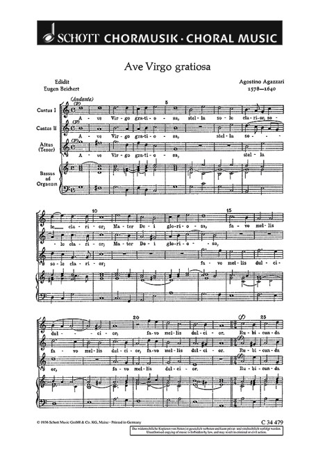 Ave virgo gratiosa&nbsp;&nbsp;für Frauenchor (SMezA) a cappella oder mit Orgelbegleitung&nbsp;&nbsp;Partitur - (= Orgelstimme)