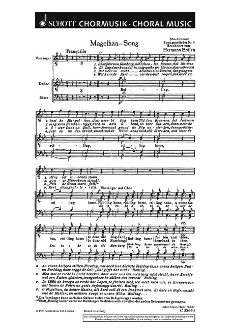 Drei Shanties und Seemannslieder  für Männerchor (TTBB), Akkordeon ad libitum  Chorpartitur