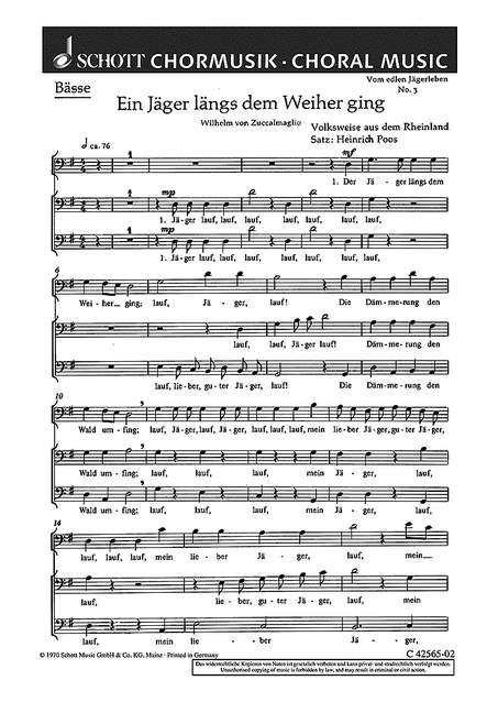 Vom edlen Jägerleben  für Männerchor (TTBB) und Solo (Bar)  Chorstimme - Bass I / II