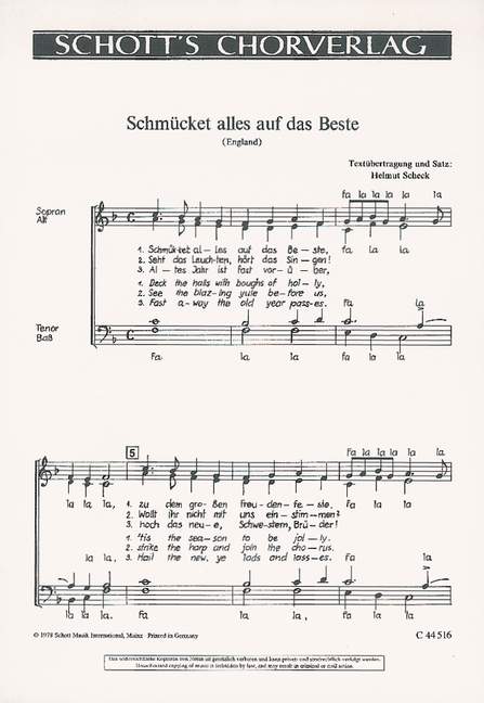 Schmücket alles auf das Beste / Eine neue Weihnacht sagen wir euch an&nbsp;&nbsp;für gemischten Chor (SATB)&nbsp;&nbsp;Chorpartitur