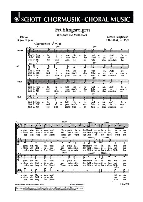 Sechs Chorlieder op. 32  für gemischten Chor (SATB)  Chorpartitur