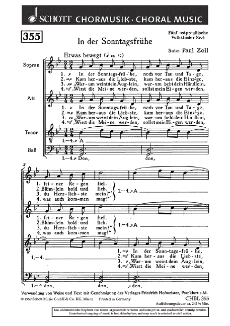 Fünf ostpreussische Volkslieder  für gemischten Chor a cappella  Chorpartitur