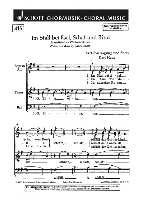 Europäische Weihnachtslieder&nbsp;&nbsp;für gemischten Chor (SATB)&nbsp;&nbsp;Chorpartitur