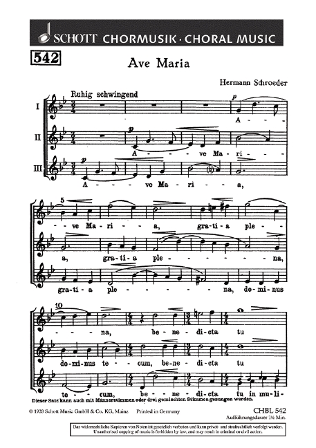 Ave Maria, gratia plena  für gleiche Stimmen (SMezA)  Chorpartitur