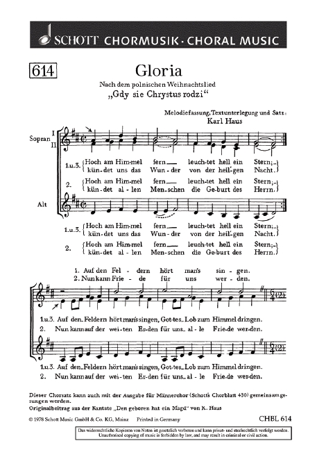 Gloria  für Frauenchor (SSA)  Chorpartitur