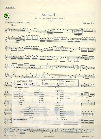Konzert D-Dur  für Flöte (Oboe), Streicher und Bc  Streicherstimmen (5-5-3-3-5)