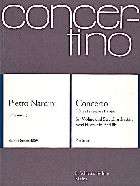Concerto F-Dur op. 1/3  für Violine und Streichorchester, 2 Hörner in F ad libitum  Partitur