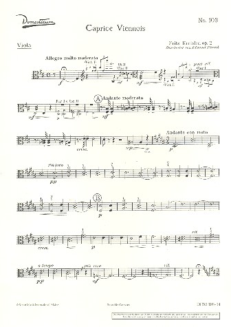 Caprice viennois op.2  für Salonorchester  Viola