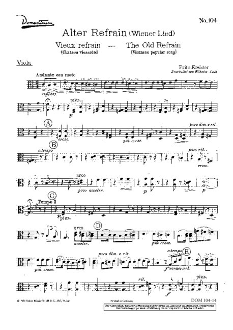 Alter Refrain  für Salonorchester  Einzelstimme - Viola