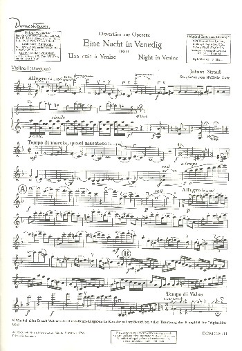 Ouvertüre zu Eine Nacht in Venedig&nbsp;&nbsp;für Salonorchester&nbsp;&nbsp;Violine 1