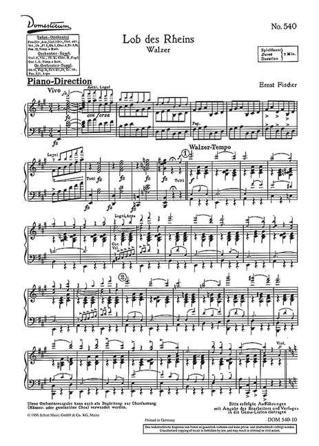 Lob des Rheins  Salonorchester  Klavierdirektion