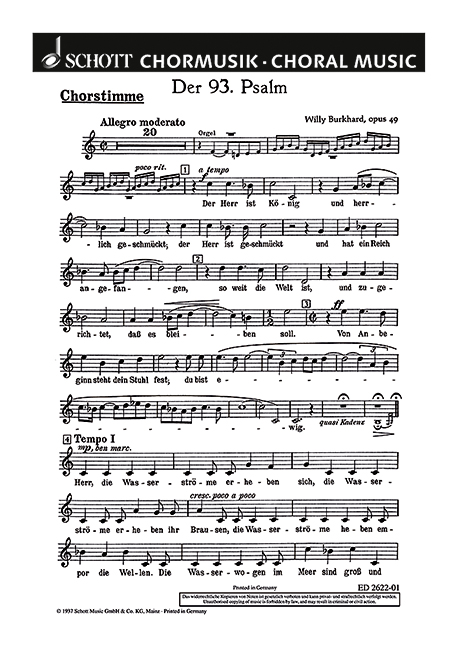 Der 93. Psalm op. 49  für gemischten Chor (unisono) und Orgel  Chorstimme