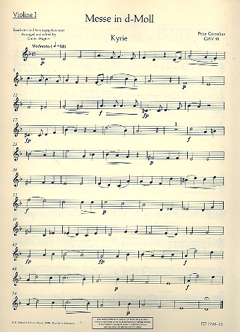 Messe in d-Moll CWV 91  für Frauenchor (SMezA), 2 Soli (Sopran/Alt) und Orgel, Streicher ad li  Einzelstimme - Violine I