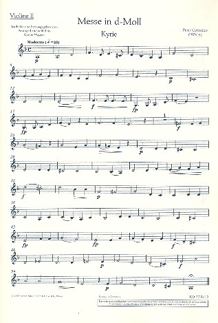 Messe in d-Moll CWV 91  für Frauenchor (SMezA), 2 Soli (Sopran/Alt) und Orgel, Streicher ad li  Einzelstimme - Violine II