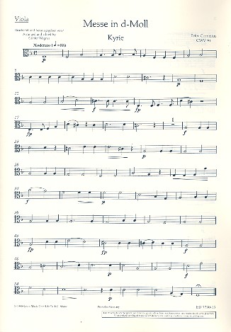 Messe in d-Moll CWV 91  für Frauenchor (SMezA), 2 Soli (Sopran/Alt) und Orgel, Streicher ad li  Einzelstimme - Viola