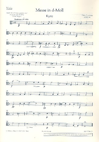 Messe in d-Moll CWV 91  für Frauenchor (SMezA), 2 Soli (Sopran/Alt) und Orgel, Streicher ad li  Einzelstimme - Viola