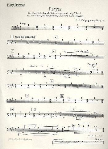 Prayer op.32  für Tenor, Frauenchor, Orgel und Harfe (Klavier)  Harfe (Klavier)