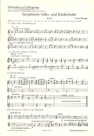 Europäische Volks- und Kinderlieder Band 1&nbsp;&nbsp;für gem Chor und Instrumente&nbsp;&nbsp;Stabspiele und Schlagzeug Stimme